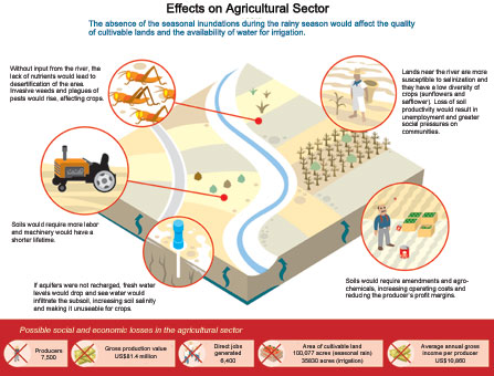 Diagram about the threats to the agricultural sector of building the El Centenario irrigation project on the San Pedro Mezquital River